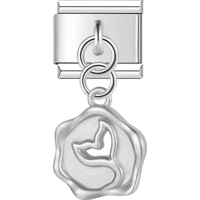 Whale tail design on wax seal style dangle Italian charm bracelet link
