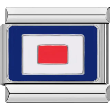 Blue, white, and red striped Whiskey maritime flag meaning "I require medical assistance" Italian charm bracelet link