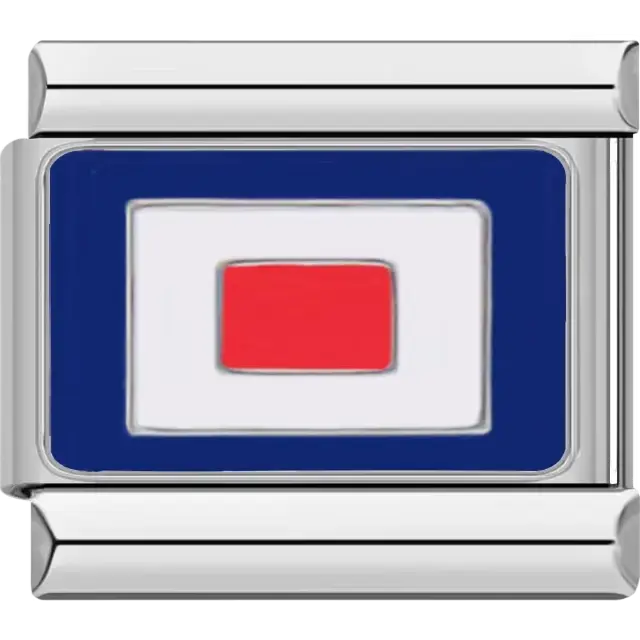 Blue, white, and red striped Whiskey maritime flag meaning "I require medical assistance" Italian charm bracelet link
