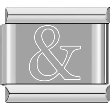White outlined ampersand "&" Italian charm bracelet link