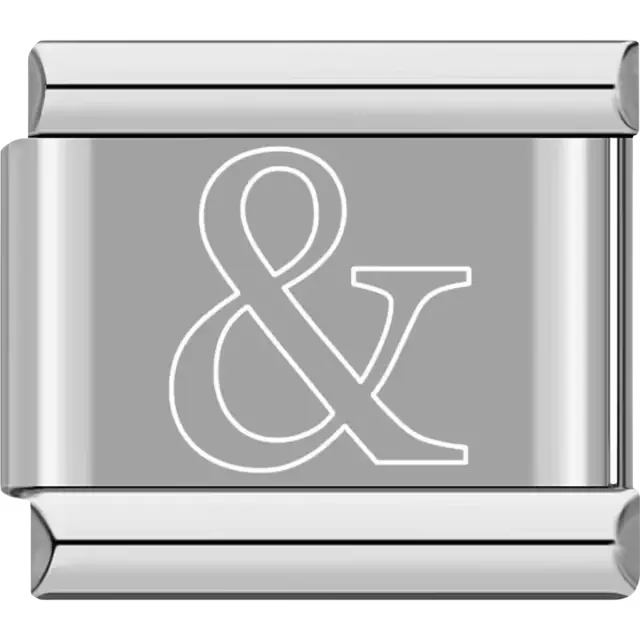 White outlined ampersand "&" Italian charm bracelet link