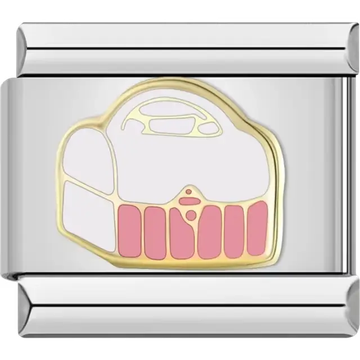 White handbag with pink accents and gold outline Italian charm bracelet link