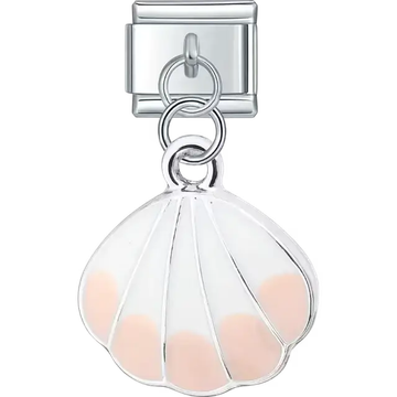 White seashell dangle design with soft pink accents Italian charm bracelet link