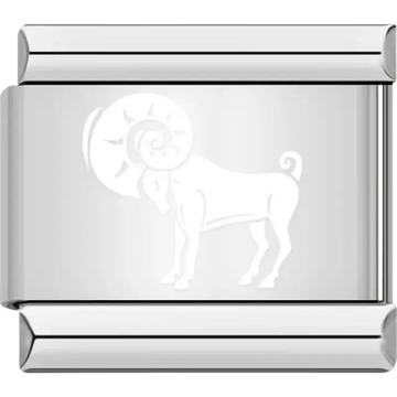 White Aries symbol with ram and spiral horn Italian charm bracelet link