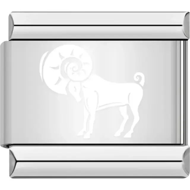 White Aries symbol with ram and spiral horn Italian charm bracelet link