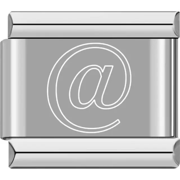 White outlined "@" symbol Italian charm bracelet link