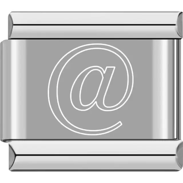 White outlined "@" symbol Italian charm bracelet link