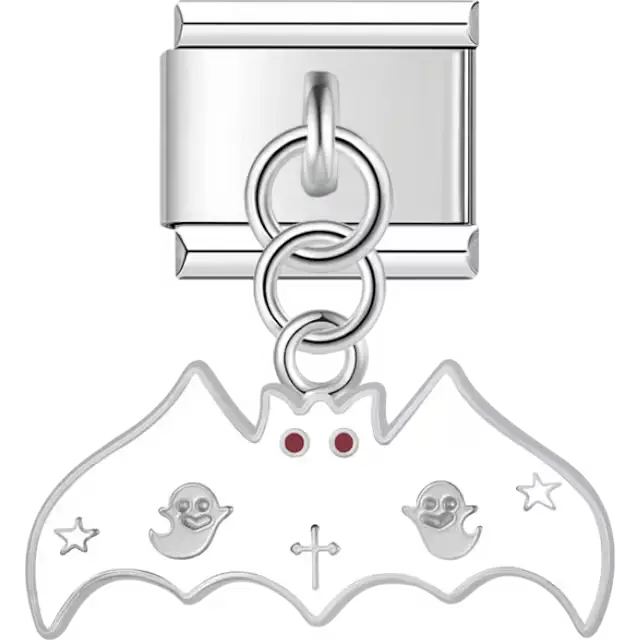 White bat shape with ghosts stars and cross Italian charm bracelet link