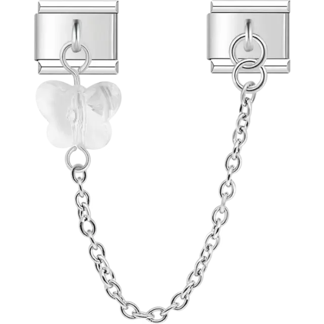 White butterfly with safety chain Italian charm bracelet link