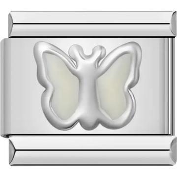 White butterfly silhouette Italian charm bracelet link