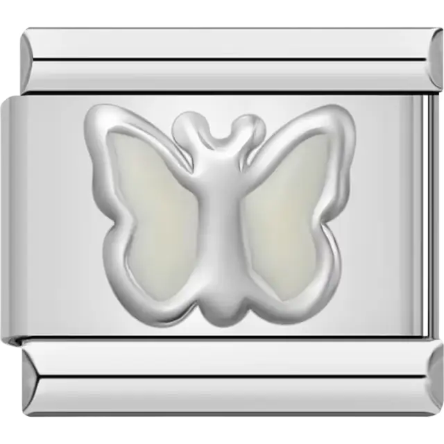 White butterfly silhouette Italian charm bracelet link