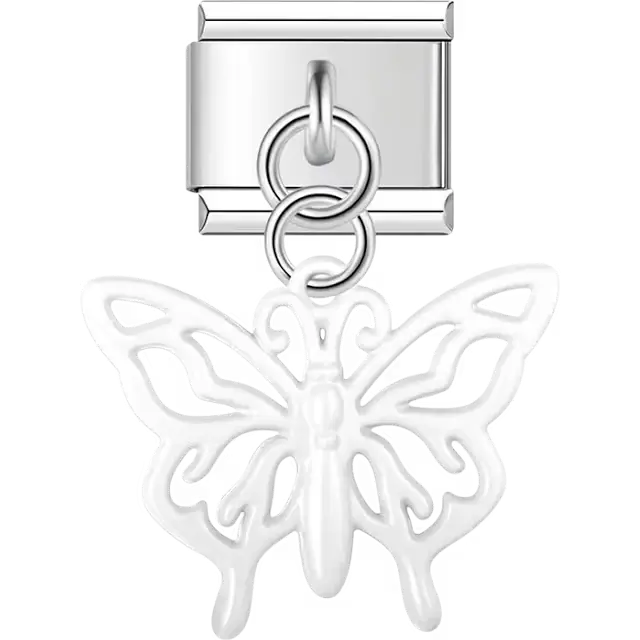 White butterfly cutout dangle Italian charm bracelet link