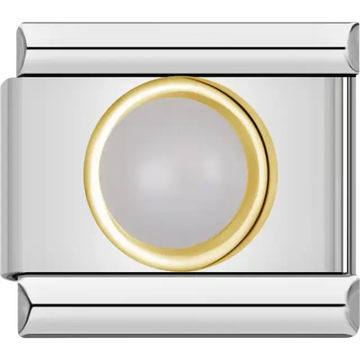 White cabochon gemstone with gold border Italian charm bracelet link