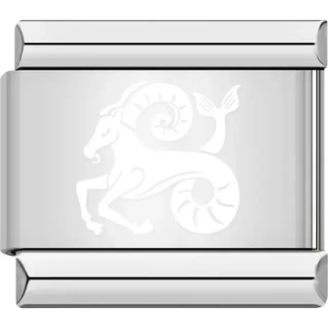 White Capricorn symbol with goat and fish tail Italian charm bracelet link