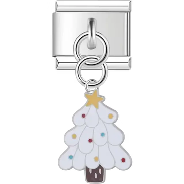 White Christmas tree with gold star colorful ornaments dangle Italian charm bracelet link