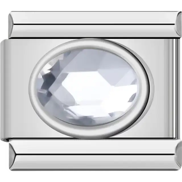 Faceted oval white crystal gemstone Italian charm bracelet link