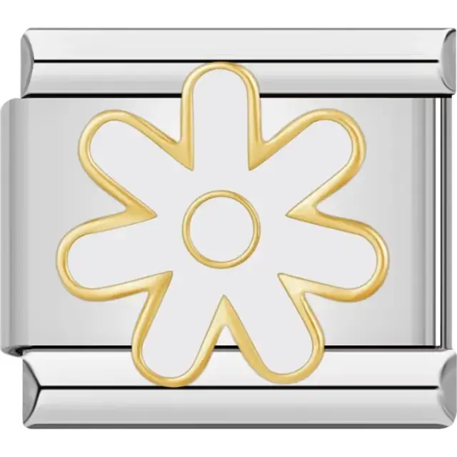 White daisy design with gold outlines Italian charm bracelet link