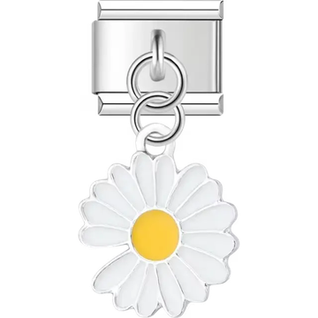 White daisy flower with yellow center dangle Italian charm bracelet link