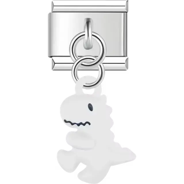 White dinosaur dangle Italian charm bracelet link