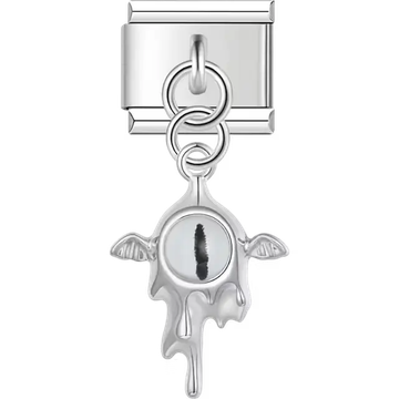 White dragon eye with wings design on dangle pendant Italian charm bracelet link