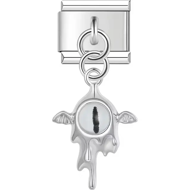 White dragon eye with wings design on dangle pendant Italian charm bracelet link