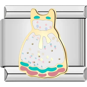 White dress with colorful confetti Italian charm bracelet link