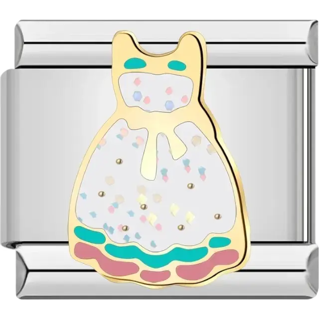 White dress with colorful confetti Italian charm bracelet link