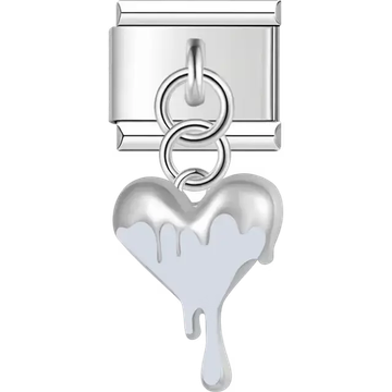White heart dripping effect dangle Italian charm bracelet link