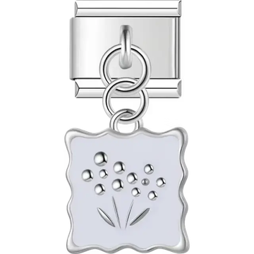 White square with raised flower and leaf details dangle Italian charm bracelet link