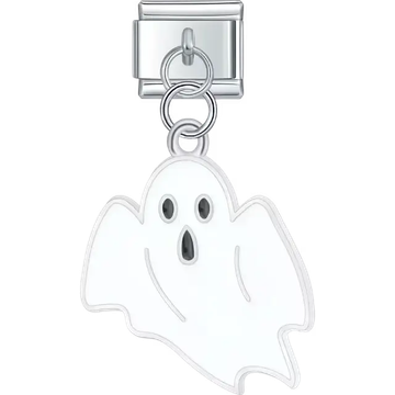 White ghost with black eyes and open mouth details dangle Italian charm bracelet link