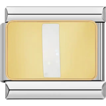 White glitter-filled letter "I" on a gold background Italian charm bracelet link