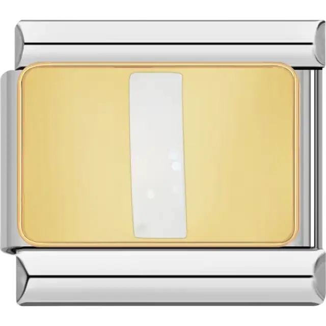 White glitter-filled letter "I" on a gold background Italian charm bracelet link