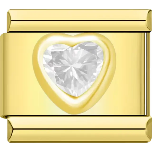 White heart gemstone Italian charm bracelet link