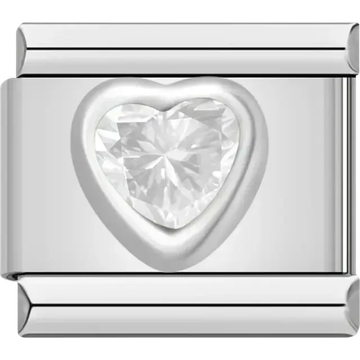 White heart gemstone Italian charm bracelet link