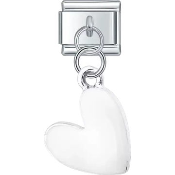 White heart design in a dangle style Italian charm bracelet link