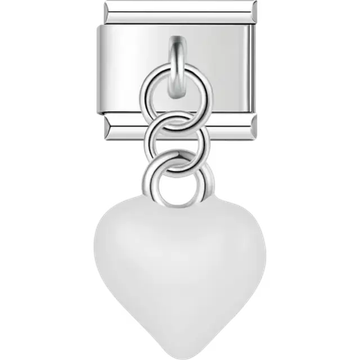 White heart-shaped dangle Italian charm bracelet link