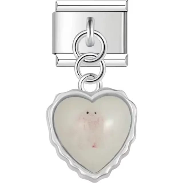 White heart-shaped dangle with a scalloped edge Italian charm bracelet link
