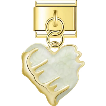 Gold trim heart with textured white enamel Italian charm bracelet link