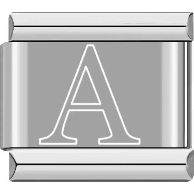 White outlined letter "A" Italian charm bracelet link