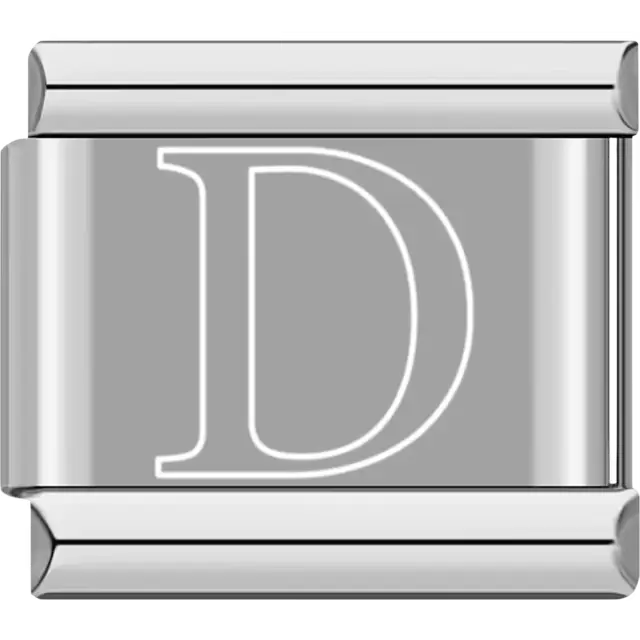 White outlined letter "D" Italian charm bracelet link