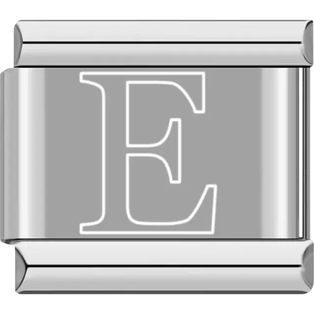 White outlined letter "E" Italian charm bracelet link