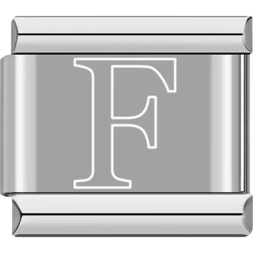 White outlined letter "F" Italian charm bracelet link