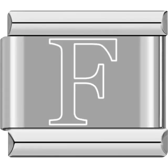 White outlined letter "F" Italian charm bracelet link