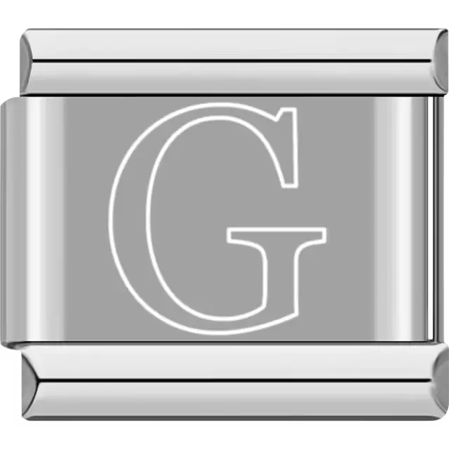 White outlined letter "G" Italian charm bracelet link