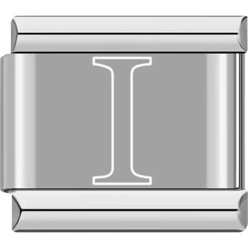 White outlined letter "I" Italian charm bracelet link