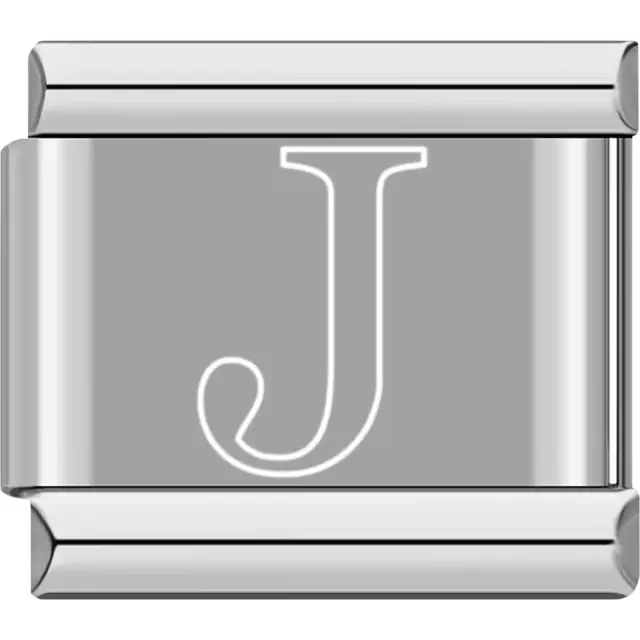 White outlined letter "J" Italian charm bracelet link