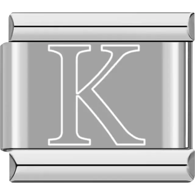 White outlined letter "K" Italian charm bracelet link