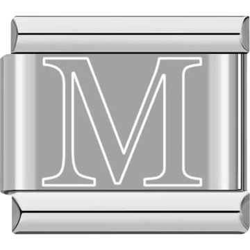 White outlined letter "M" Italian charm bracelet link