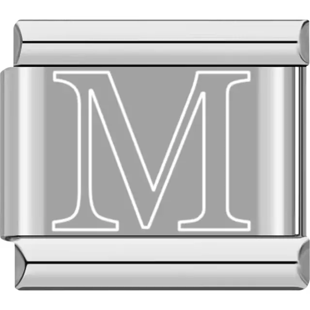 White outlined letter "M" Italian charm bracelet link