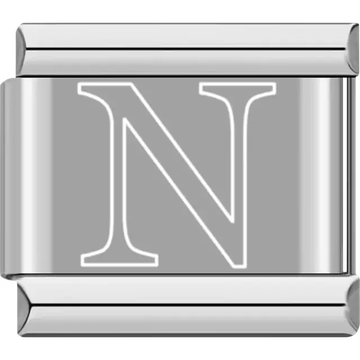White outlined letter "N" Italian charm bracelet link